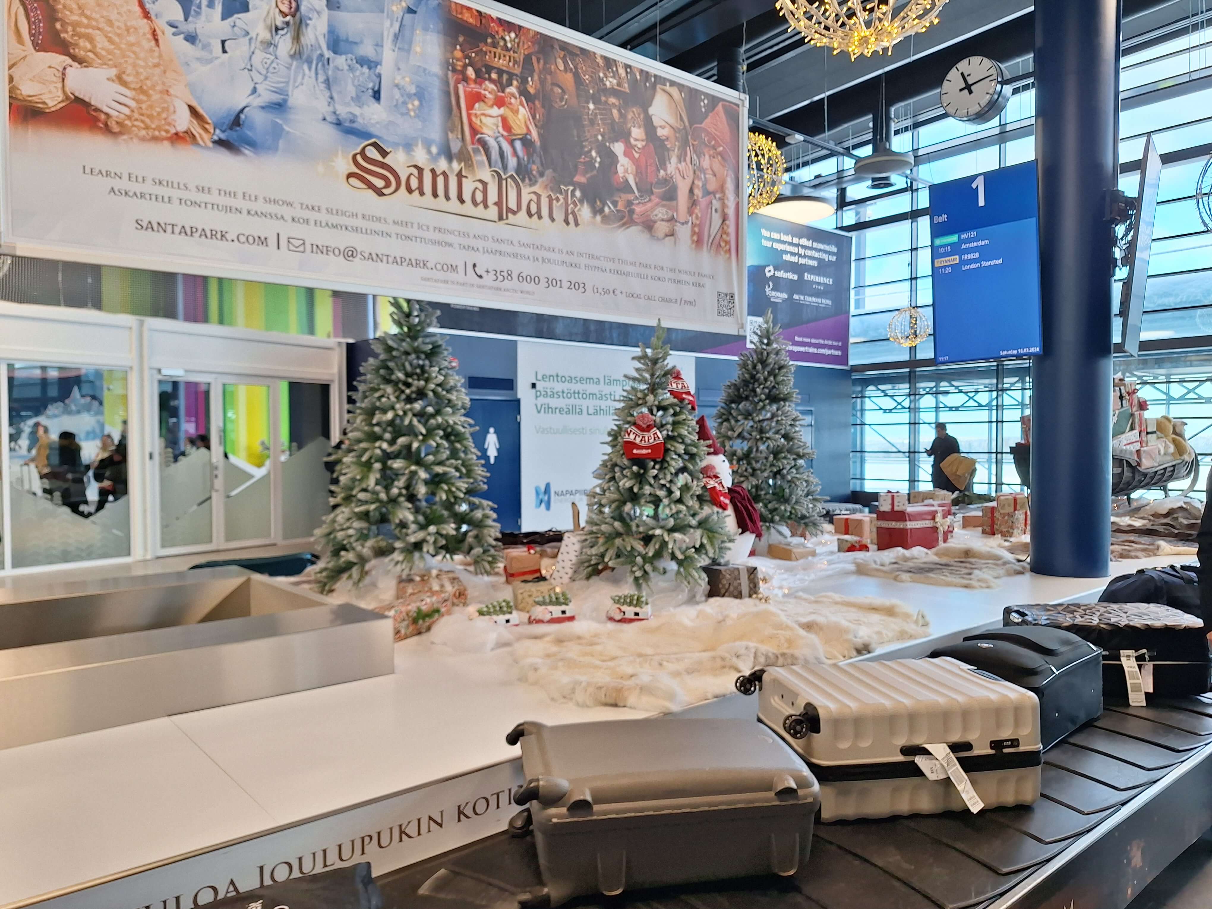 The quickest and easiest way to reach Levi Ski Resort is by flying into Rovaniemi Airport, which is decorated year-round with festive Christmas decor as it's the official hometown of Santa Claus.