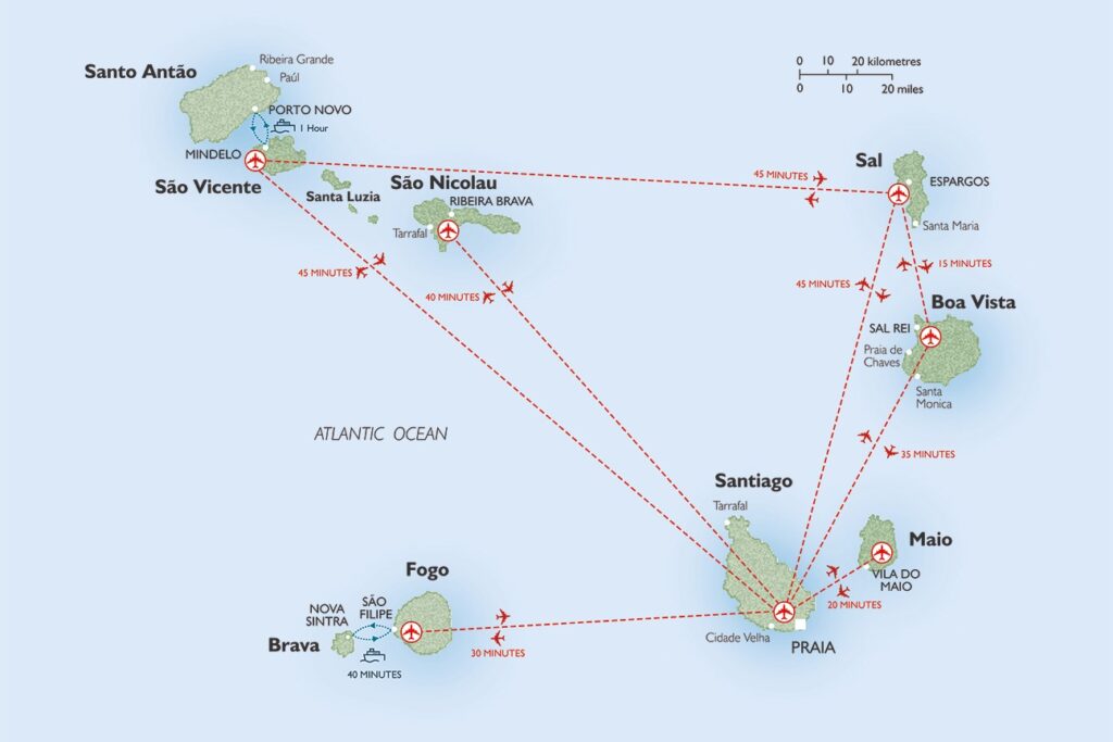 Cape Verde is a small African nation consisting of ten volcanic islands and several smaller islets, as shown on this map.