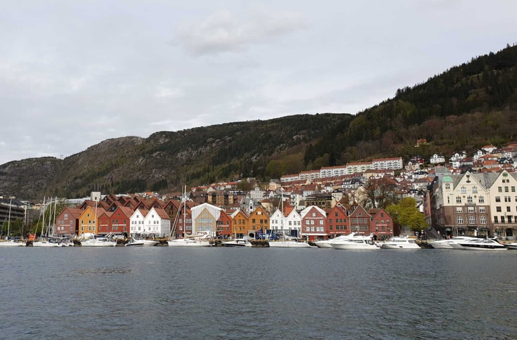 Colourful wooden buildings of Bryggen along Bergen’s historic harbour, a UNESCO World Heritage site